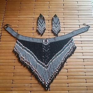 Handmade bib necklace with earrings